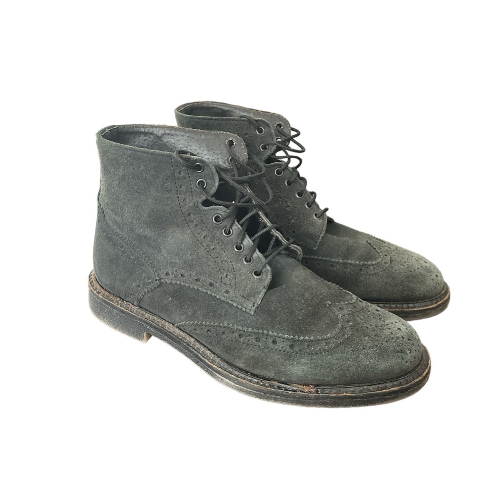 Otisopse Italian Dk Green Suede Leather Wingtip Women's Boots, Sz IT 35, US 5